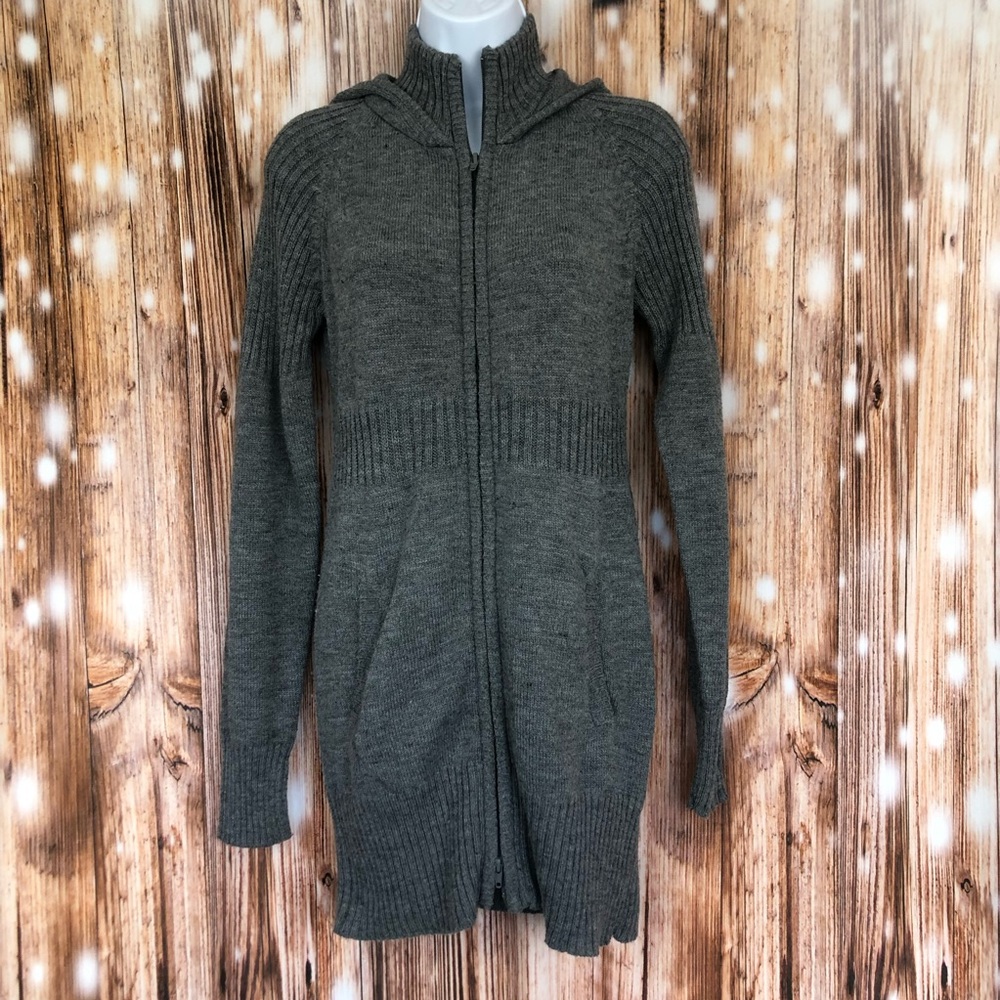 Take Out Gray Long Sleeve Hooded Zip Up Sweater